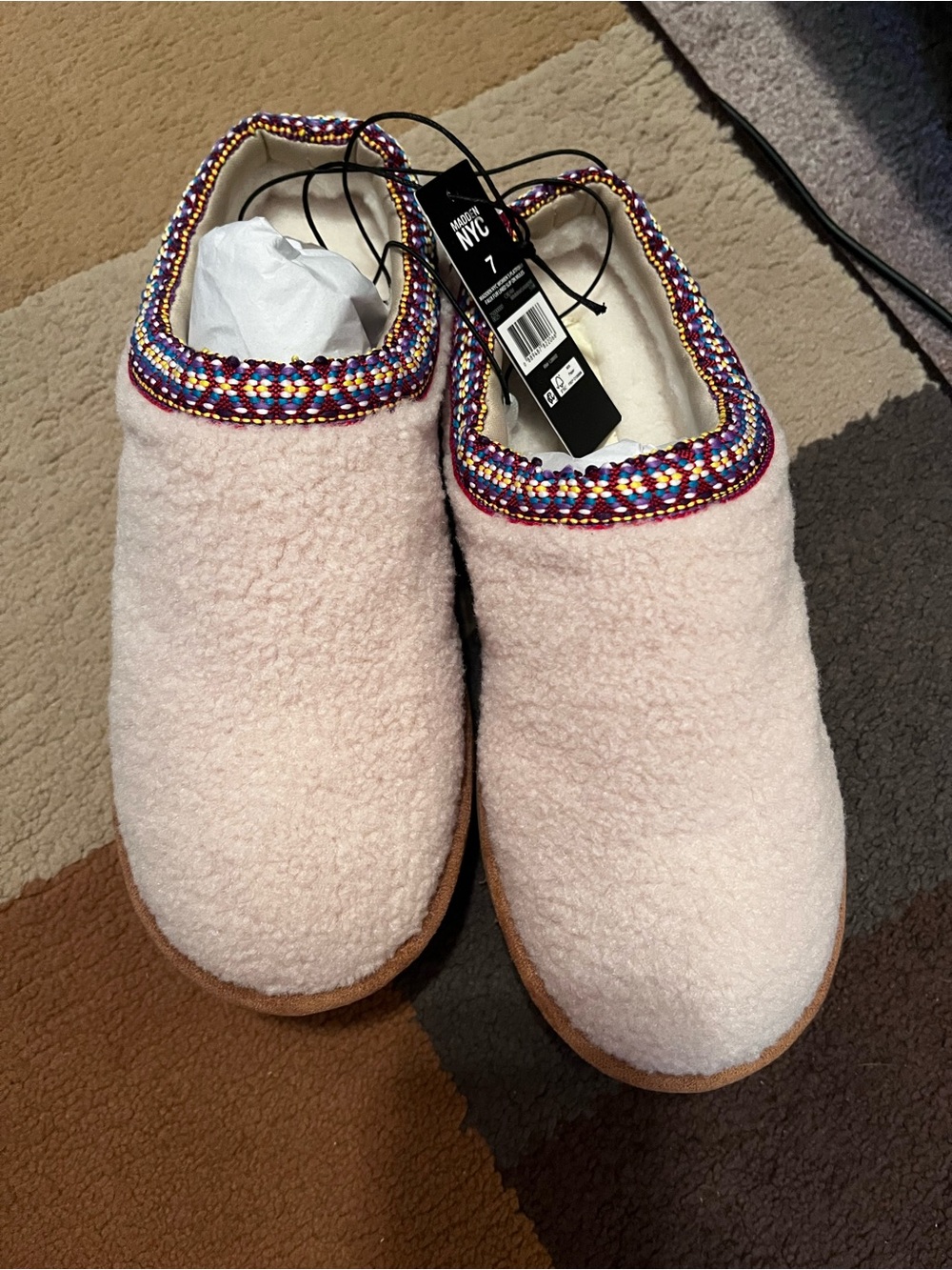 Plush Pink Sherpa Slip-On Clog with Multicolor Braided Trim